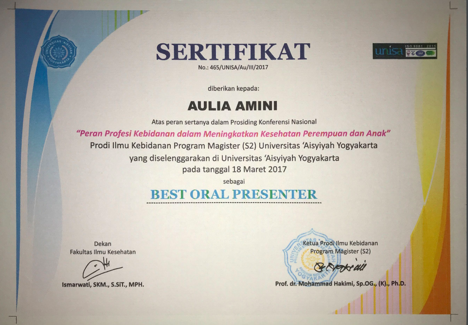 Dosen Prodi DIII Kebidanan Meraih Best Oral Presentation