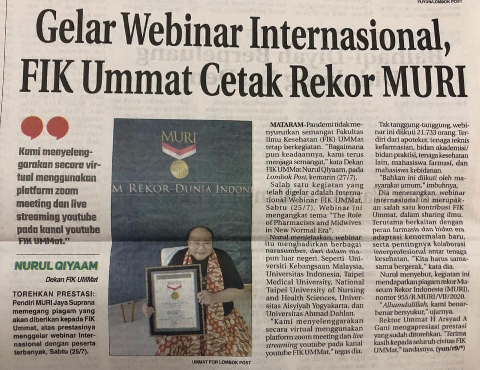 FIK UMMAT Hadiahkan Rekor MURI Melalui Kegiatan Webinar Internasional