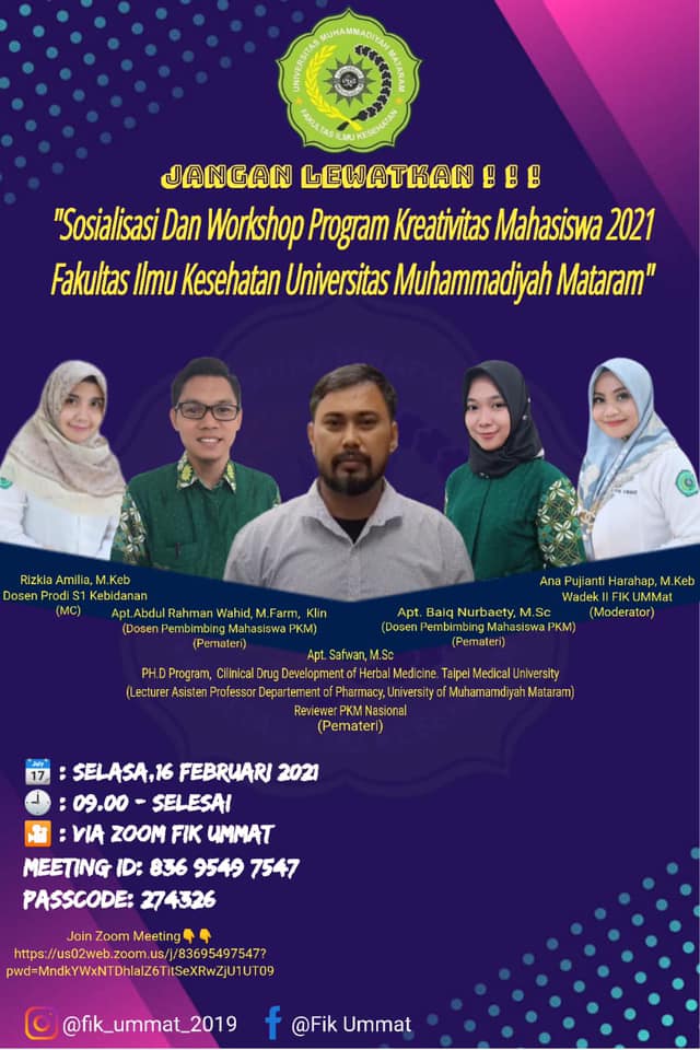 Sosialisasi dan Workhshop Program Kreativitas Mahasiswa Fakultas Ilmu Kesehatan Universitas Muhammadiyah Mataram
