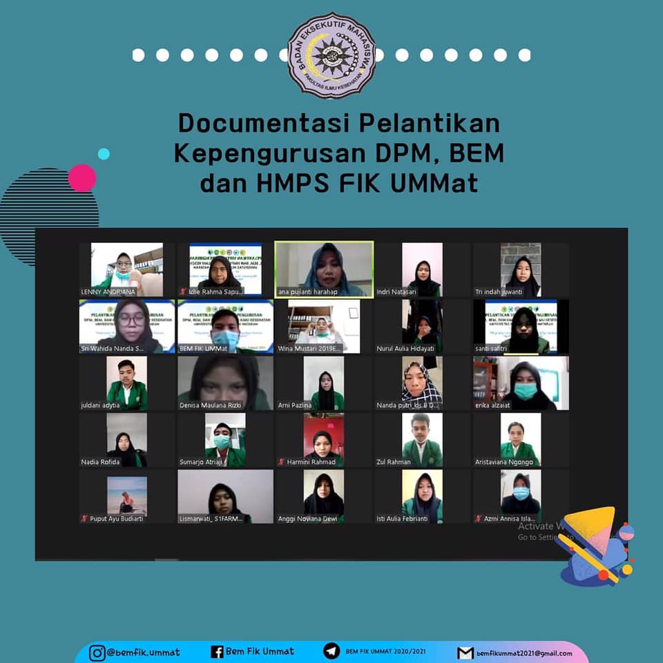 Kegiatan pelantikan pengurus DPM, BEM dan HMPS FIK UMMAT periode 2020/2021