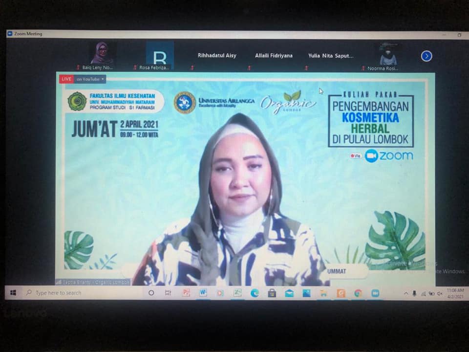 Pelaksanaan Kuliah Pakar Program Studi Farmasi: Pengembangan Kosmetika Herbal di Pulau Lombok