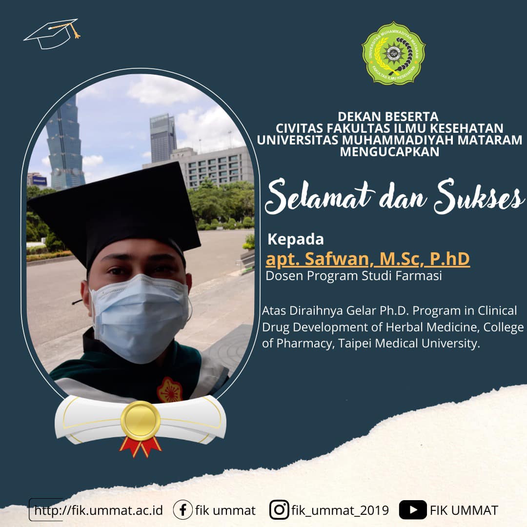 Dosen Prodi D3 Farmasi FIK UMMAT Mendapat Gelar Ph.D dari Taipei Medical University