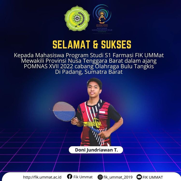 Doni Jundriawan T. mewakili NTB dalam ajang POMNAS XVIII 2022 Cabang Olahraga Bulu Tangkis di Padang