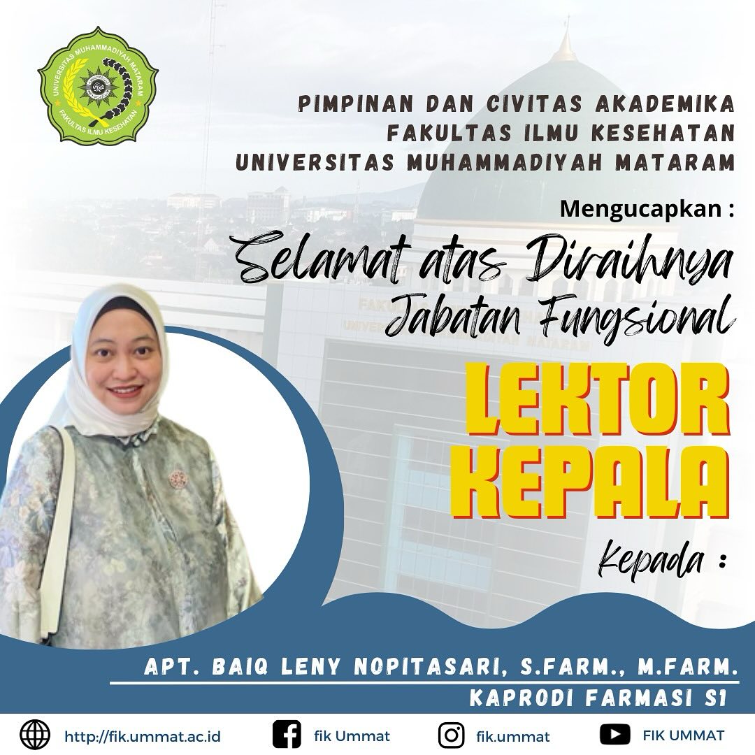 Lektor Kepala dan juga Kaprodi S1 Farmasi di FIK UMMAT